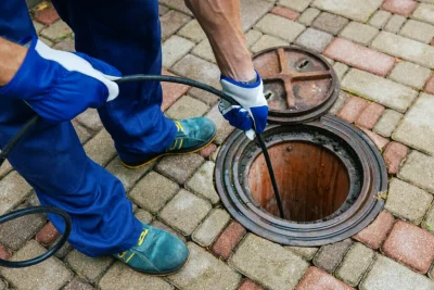 Plumber cleaning an outdoor sewer drain in Mountain View